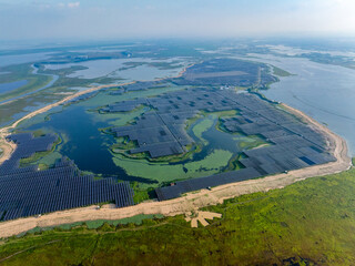 Aerial view of solar photovoltaic power station