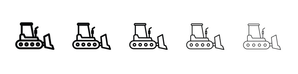 Bulldozer icon vector in editable stroke linear pictogram
