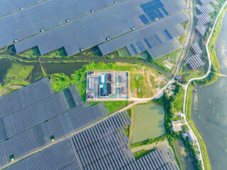 Aerial view of solar photovoltaic power station