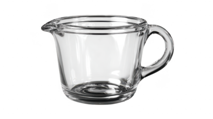 Clear glass measuring cup on black background on transparent background