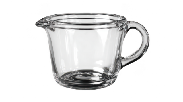 Clear glass measuring cup on black background on transparent background