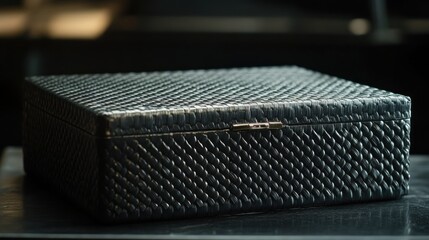 Dark, textured, leather-like box,  interior design setting