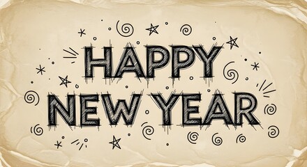 Happy New Year! Hand-drawn Textured Design
