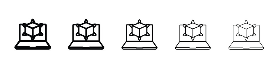 Computer simulation icon vector in editable stroke linear pictogram