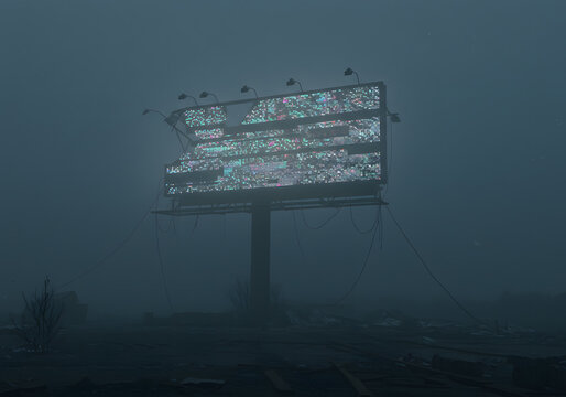 Foggy billboard with broken display