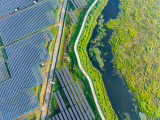 Aerial view of solar photovoltaic power station