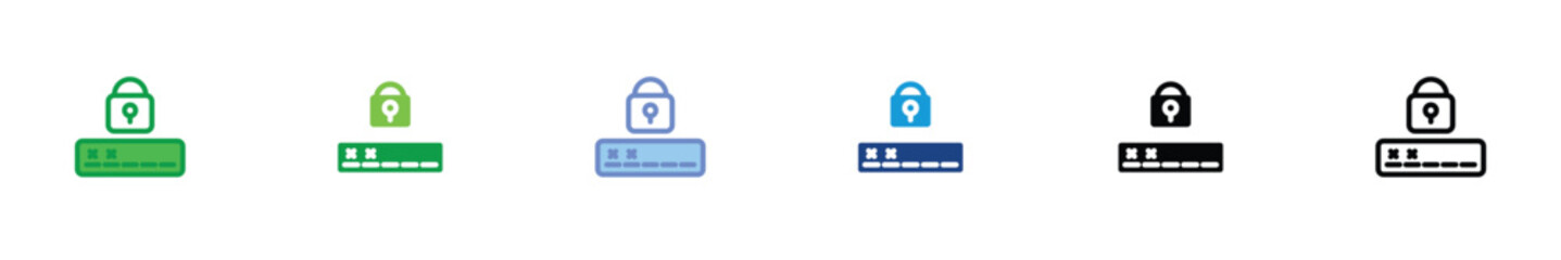 Password Protection Icon with Padlock and PIN Code Field in Multiple Color Variations