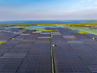 Aerial view of solar photovoltaic power station