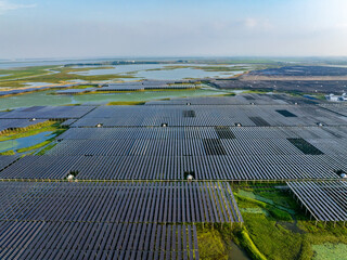 Aerial view of solar photovoltaic power station