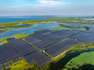 Aerial view of solar photovoltaic power station