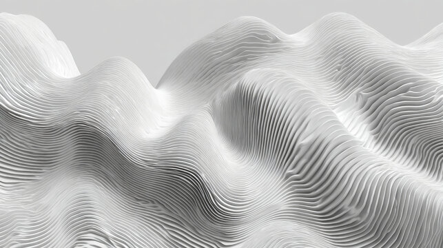 Abstract wave pattern with smooth flowing lines creating calming and dynamic white textured surface