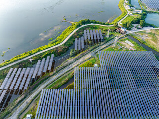 Aerial view of solar photovoltaic power station