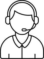 Customer support agent with headset line art icon for service and communication
