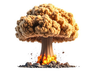 Nuclear explosion mushroom cloud atomic bomb destruction radiation on transparent background
