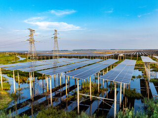 Aerial view of solar photovoltaic power station