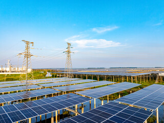 Aerial view of solar photovoltaic power station