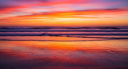 Obraz premium Ocean beach sunset sunrise waves sand sky water reflection landscape seascape scenic beautiful tranquil horizon