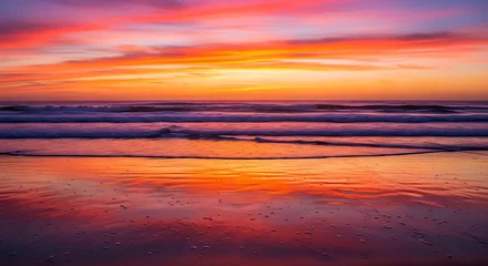 Ocean beach sunset sunrise waves sand sky water reflection landscape seascape scenic beautiful tranquil horizon © Ajaz