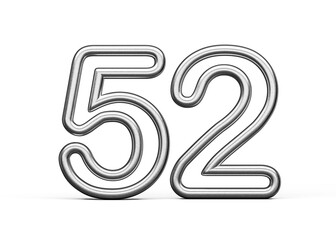 Number Fifty two 52 Made Of Silver Metallic White Background 3D Illustration