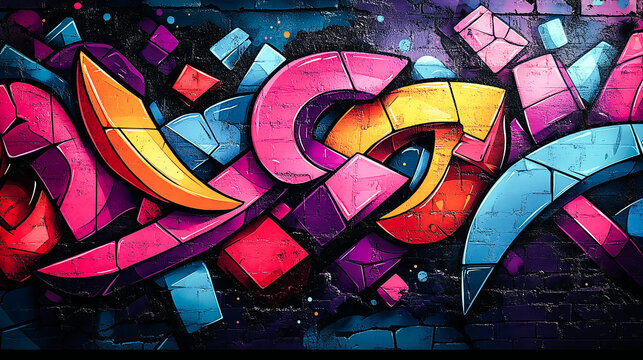 Abstract urban street art graffiti style vector illustration template background in colorful cyber metaverse theme