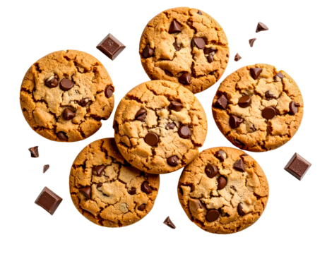 Chocolate chip cookies fresh baked homemade dessert food delicious on transparent background