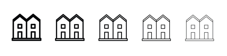 Terraced Houses icon vector in editable stroke linear pictogram