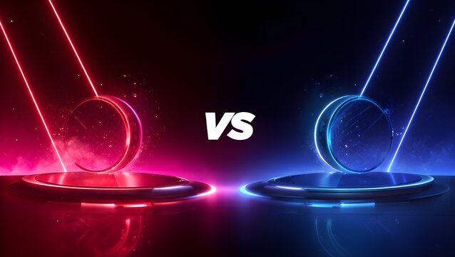 Futuristic versus battle arena with red and blue neon lights
