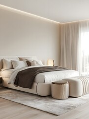 Modern Minimalist Bedroom with Large Bed and Window