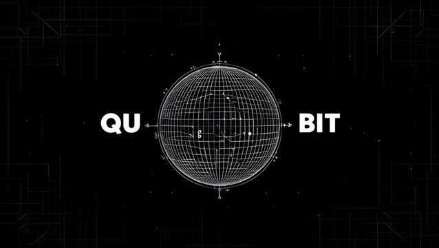 Quantum computing qubit concept with digital globe and grid lines - Powered by Adobe