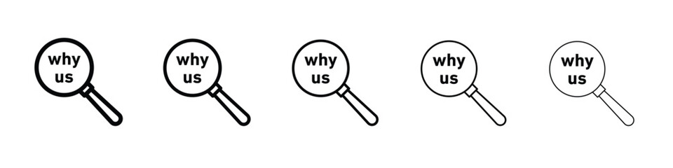 Why us icon vector in editable stroke linear pictogram