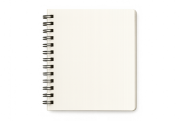 Closed spiral notepad with blank white pages on transparent background, creating a versatile mockup for design projects