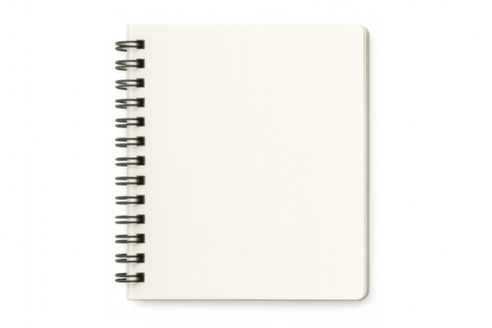 Closed spiral notepad with blank white pages on transparent background, creating a versatile mockup for design projects