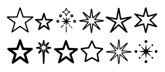 Set of decorative star shapes, graphic design elements, vector illustrations