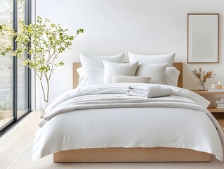 Minimalist Modern Bed with White Bedding