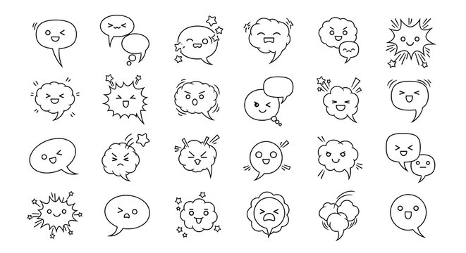 Set of cute cartoon speech bubbles with different expressions