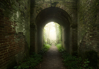Fototapeta premium Misty forest archway pathway