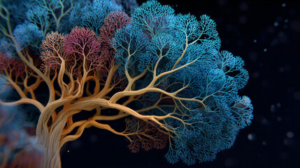 Obraz premium Nervous system tree with vagus as main trunk showing intricate blue and red branching nerves in artistic style