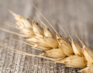 Close-Up of Ripe Wheat Grain on Wooden Surface