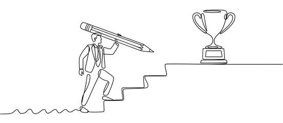 One person climbing steps with pencil to achievement, business success, goal