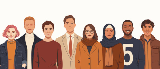 Diverse group of people, multiracial, multiethnic, casual, portrait, eight people