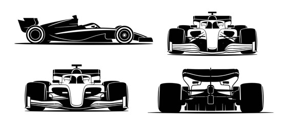 Formula race car vector set: Racing, Motorsport, Open Wheel, Speed, Vehicle, Automobile