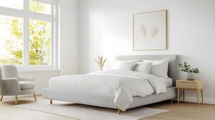 Modern Minimalist Bedroom with Vintage Chair