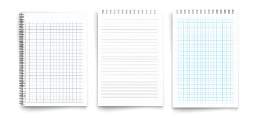 Three white-lined paper sheets  set on an transparent background, 