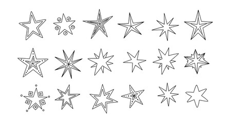 Set of hand drawn stars, star collection, star shapes, festive star, holiday star, star ornament, decorative stars