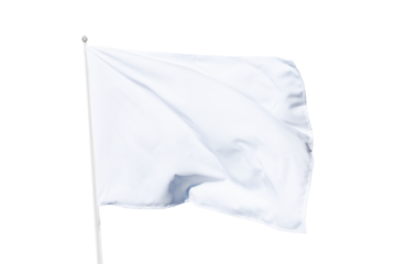 Transparent white flag billowing softly on a flagpole under sunny skies, perfect for themes of neutrality, announcements, or clean design aesthetics