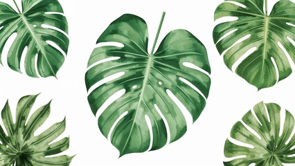 Vibrant watercolor monstera leaf artwork in isolation
