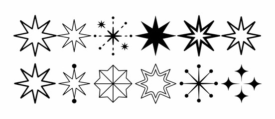 Set of abstract retro starburst shapes, vector sparkle graphic resources design