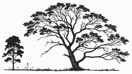 Silhouette of a majestic tree and a smaller tree, showcasing nature's beauty and diversity.