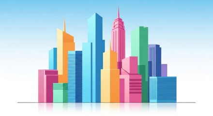 Obraz premium Colorful Skyscraper Cityscape with Reflecting Pool