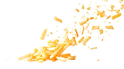 flying fries isolated on white background